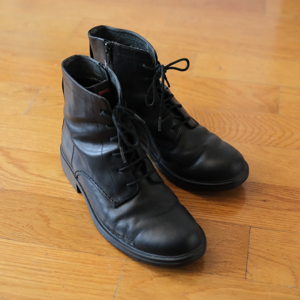 Camper Mil Lace Up Ankle Boots Womens Black Leather Side Zip Goth Grunge Size 39 - Picture 5 of 7